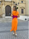 Vestido bicolor de invitada a boda y evento en tejido de punto de seda Vestido bicolor de invitada a boda y evento en tejido de punto de seda