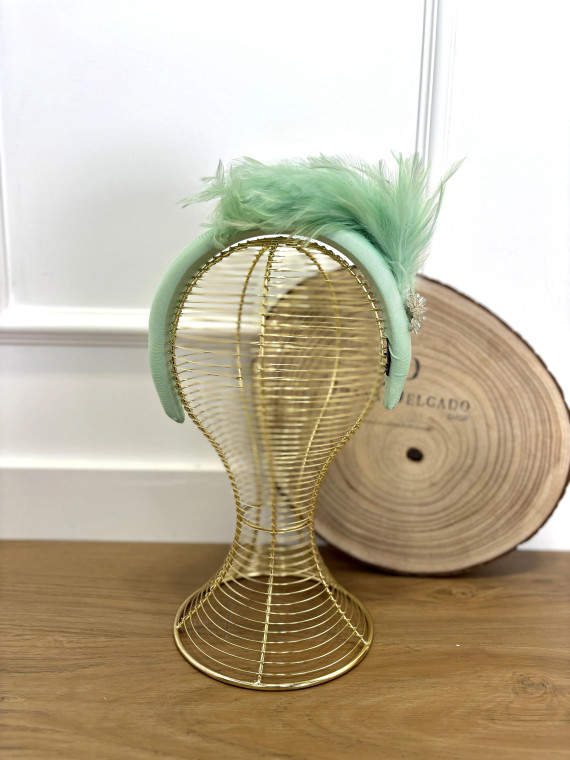 Diadema Fiesta Plumas Verde Manzana