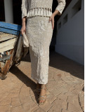 Conjunto de fiesta beige en tejido de gasa brocado Conjunto de fiesta beige en tejido de gasa brocado