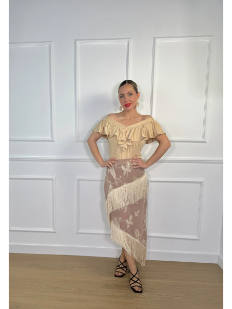 Falda de Flecos Bordada GIORGIA BEIGE