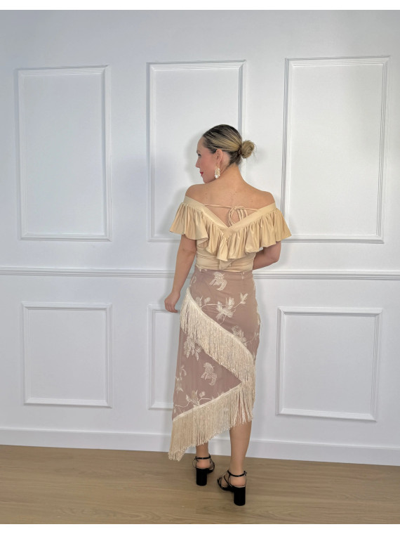 Falda de Flecos Bordada GIORGIA BEIGE