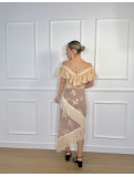 Falda de Flecos Bordada GIORGIA BEIGE