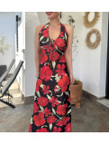 Vestido midi negro con estampado hawaiano Vestido midi negro con estampado hawaiano