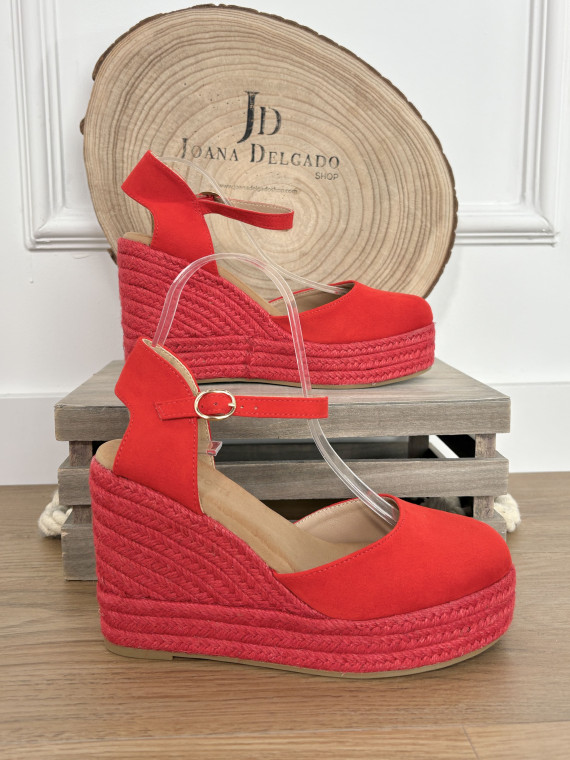 Sandalias Cuña de Esparto ROJAS