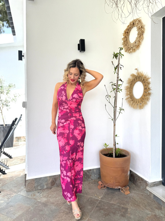 Vestido midi con estampado floral atado al cuello, ideal para un event Vestido midi con estampado floral atado al cuello, ideal para un event