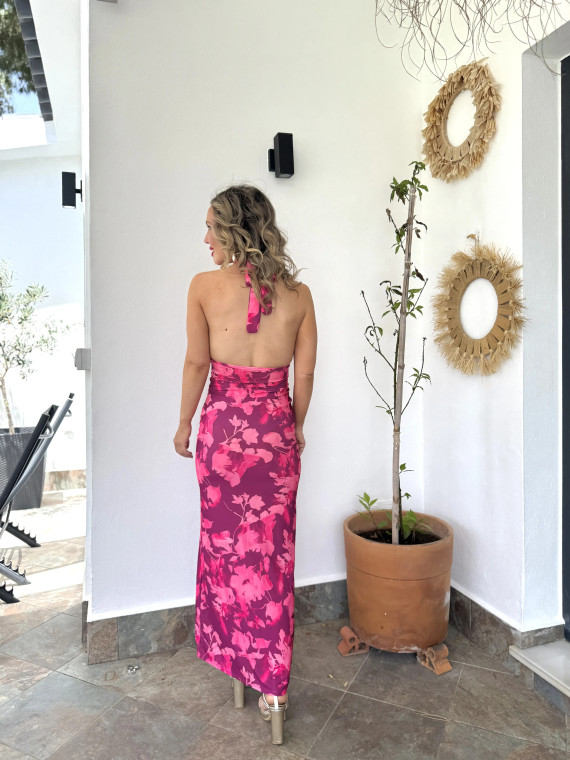 Vestido midi con estampado floral atado al cuello, ideal para un event Vestido midi con estampado floral atado al cuello, ideal para un event