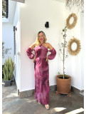 Vestido largo de gasa estampado con mangas caídas. Vestido largo de gasa estampado con mangas caídas.