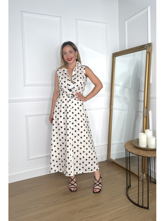 Vestido midi camisero de lunares ideal para un look de feria o de vera