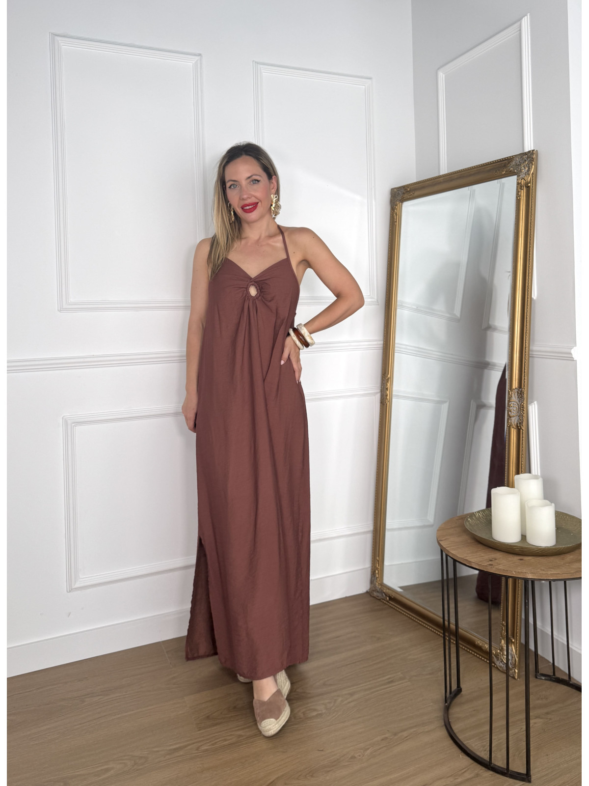 Vestido largo en tejido de bambula.