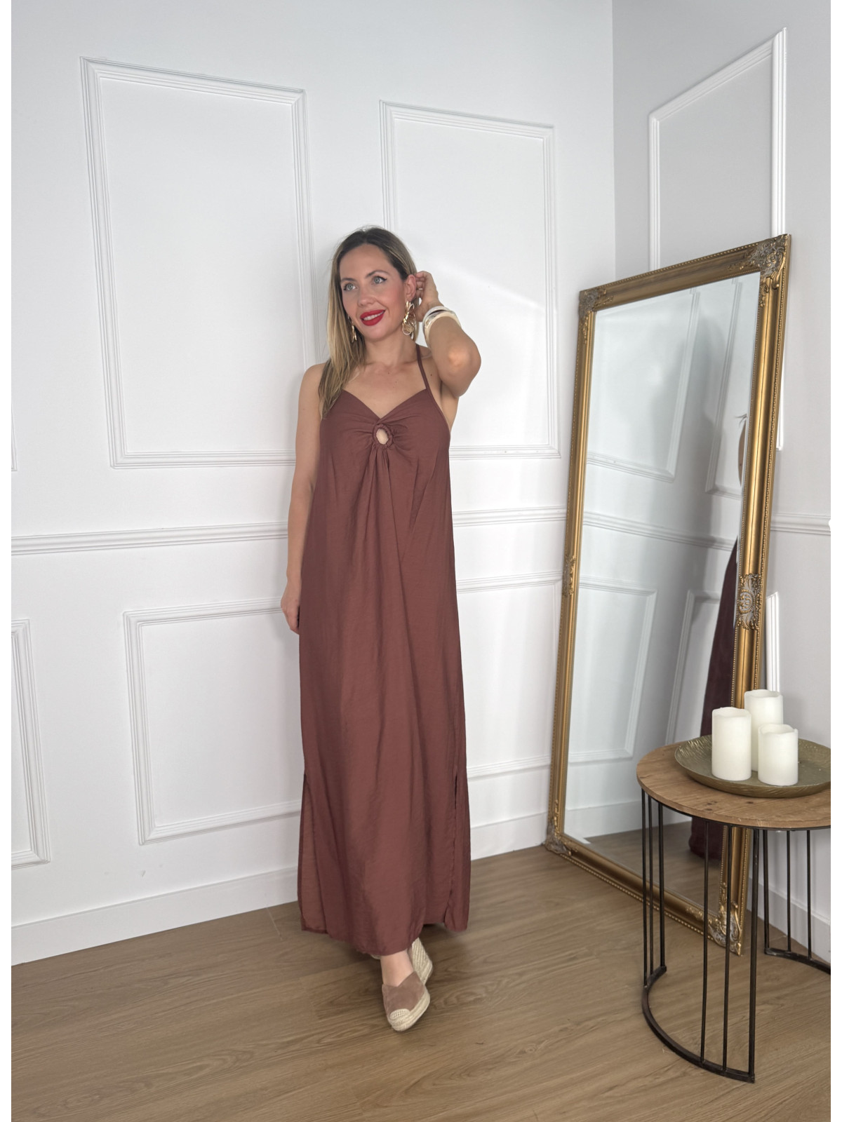 Vestido largo en tejido de bambula.