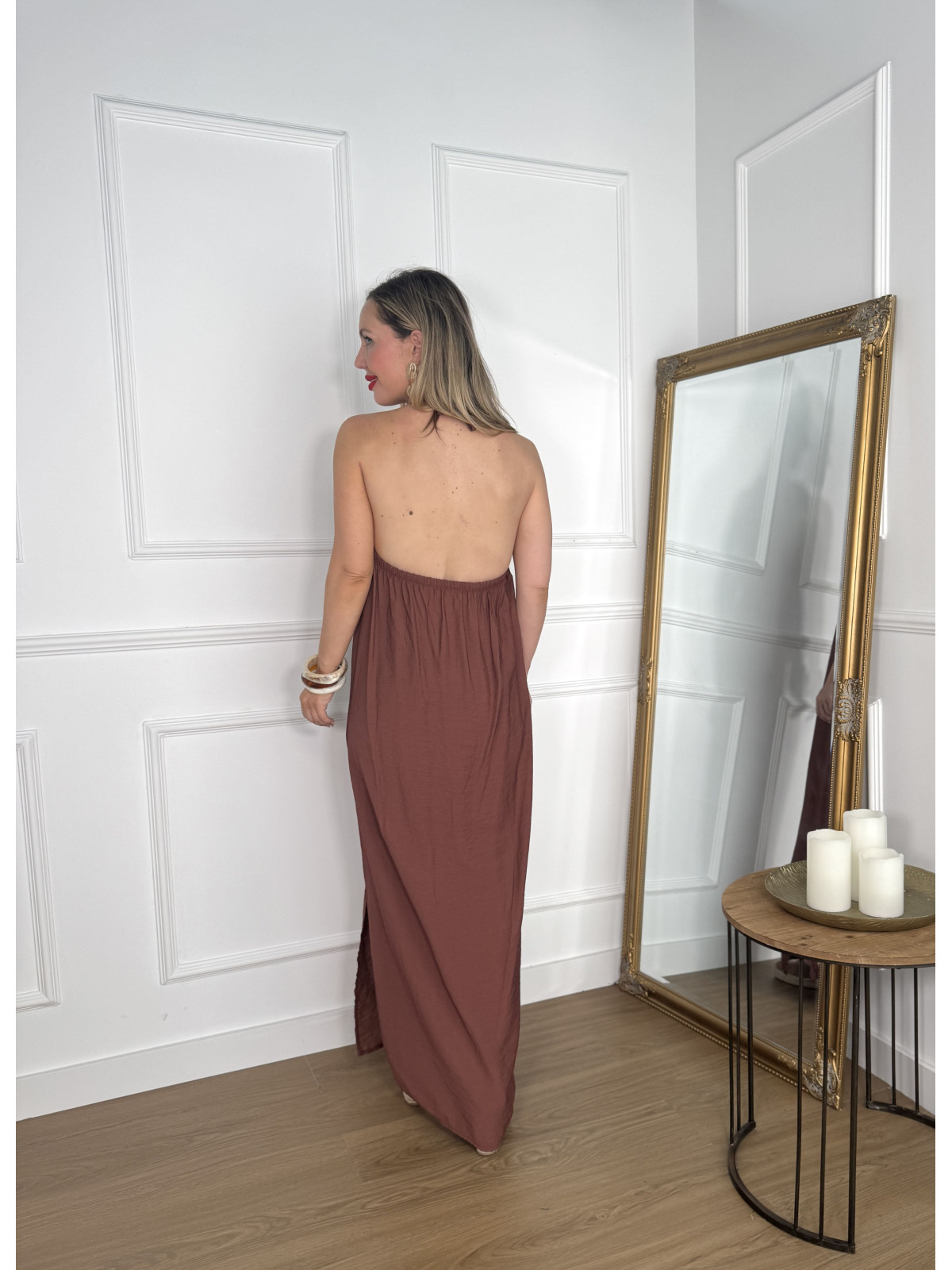 Vestido largo en tejido de bambula.