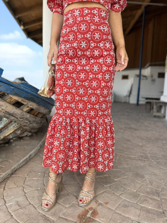 Conjunto de fiesta bordado compuesto por top mas falda.