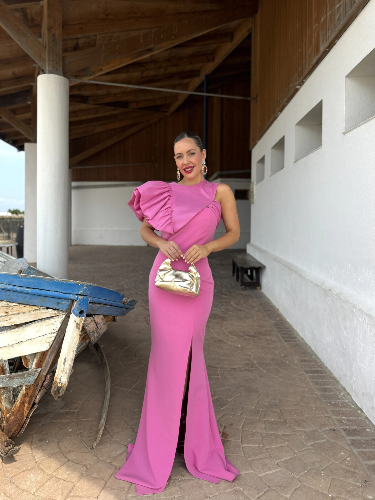 Vestido largo de fiesta desmontable en color liso.