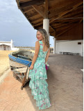 Vestido de gasa largo con estampado de colores . Vestido de gasa largo con estampado de colores .