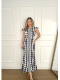 Vestido de algodón efecto lino con estampado de cuadros vichy.