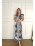 Vestido de algodón efecto lino con estampado de cuadros vichy.