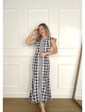 Vestido de algodón efecto lino con estampado de cuadros vichy.