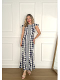 Vestido de algodón efecto lino con estampado de cuadros vichy.