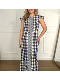 Vestido de algodón efecto lino con estampado de cuadros vichy.