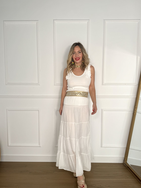 Falda larga de gasa bambula color blanco, ideal para tus looks de vera