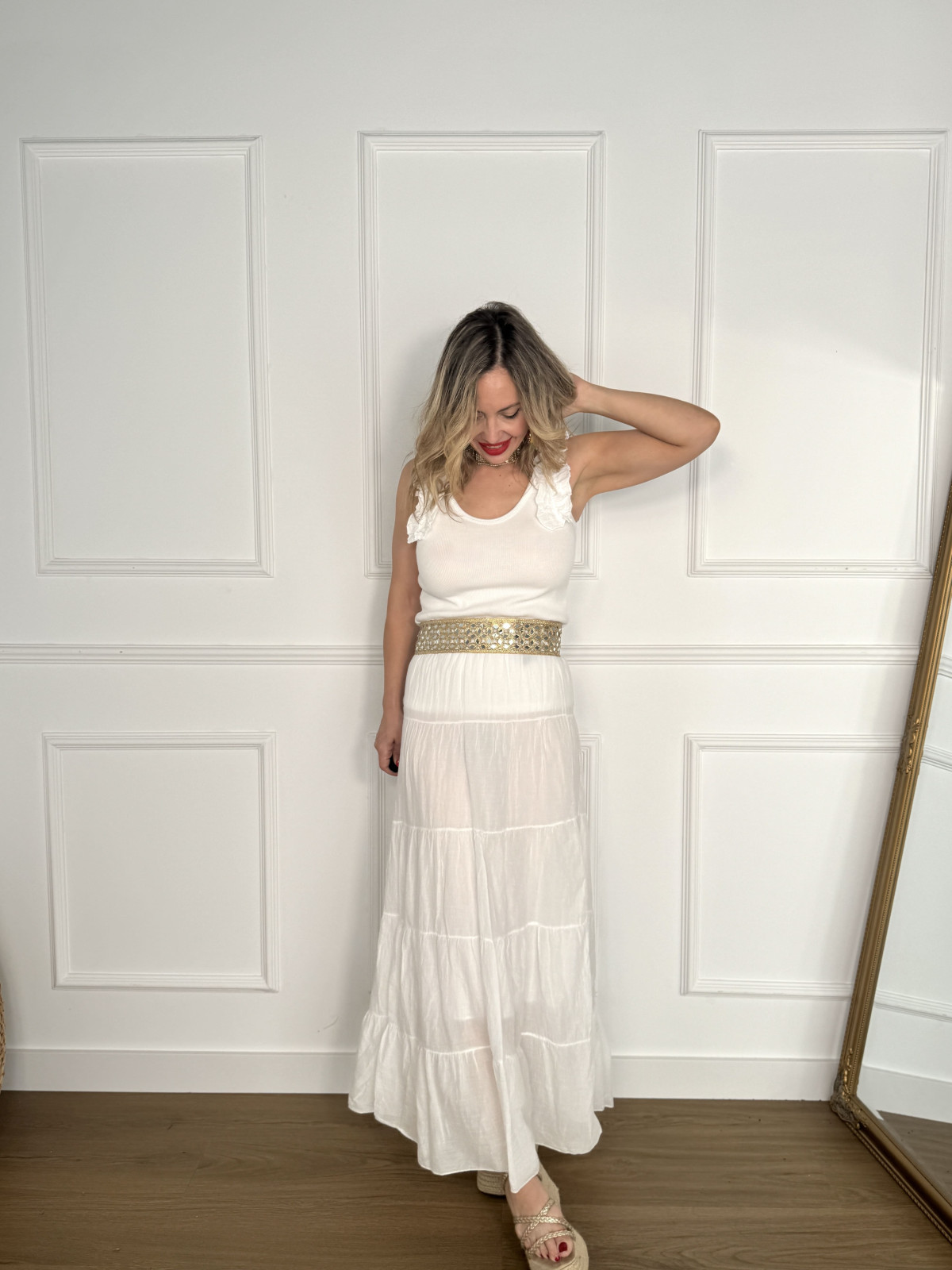 Falda larga de gasa bambula color blanco, ideal para tus looks de vera